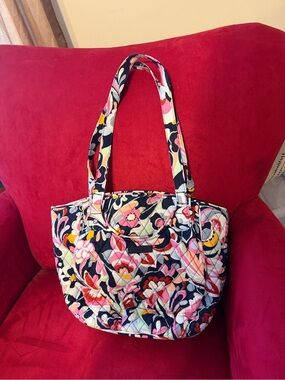Vera Bradley Floral Quilted Tote in Navy, Pink & Yellow
